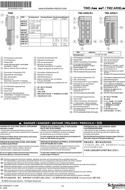 schneider施耐德TWDA...T _ TM2ARI8L.. Analog I_O modules_ Instruction Sheet